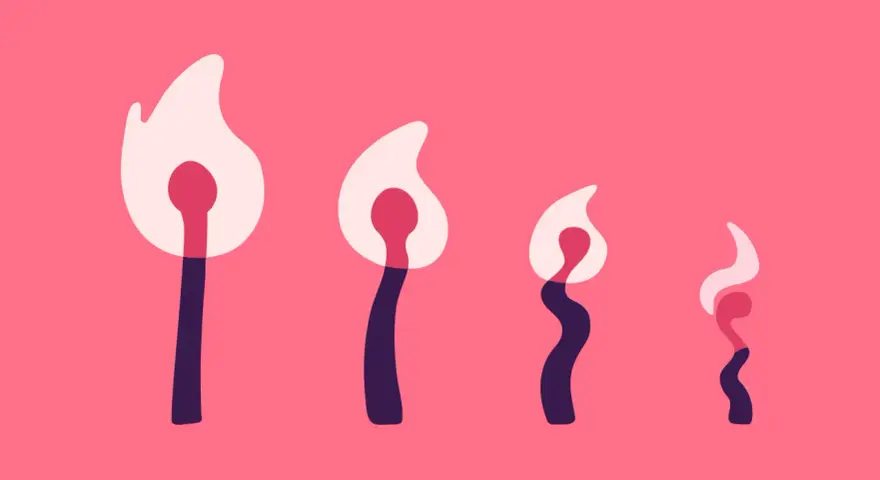 Allumettes stylisées sur fond rose, symbolisant l'absence de désir chez la femme, de la flamme vive à l'extinction.