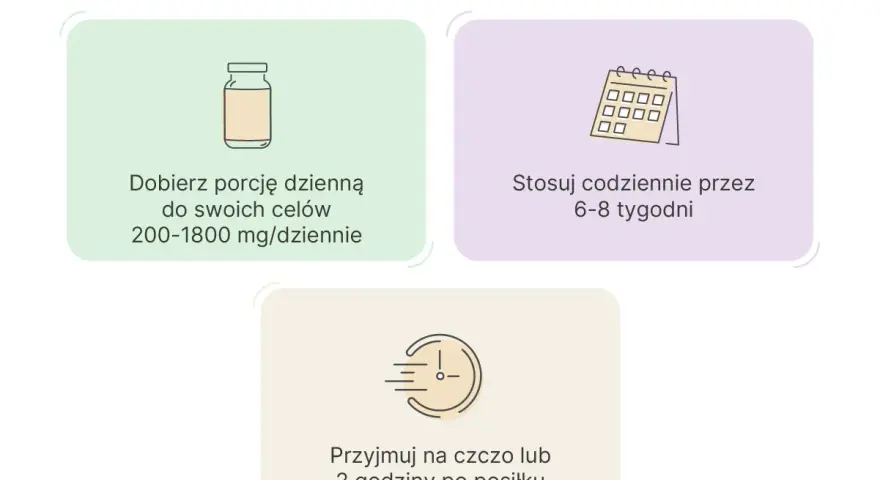 Jak stosować kwas ALA? Dobierz porcję 200-1800 mg/dzień, stosuj 6-8 tygodni codziennie, najlepiej na czczo lub 2h po posiłku.