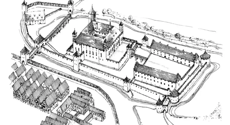 Dawny zamek biskupów warmińskich, otoczony murami i fosą, z przyległym miastem. Lidzbark Warmiński atrakcje historyczne.