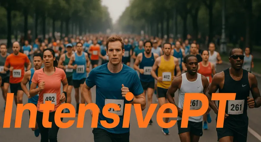 Löpare i ett maratonlopp, fokuserade och uthålliga.