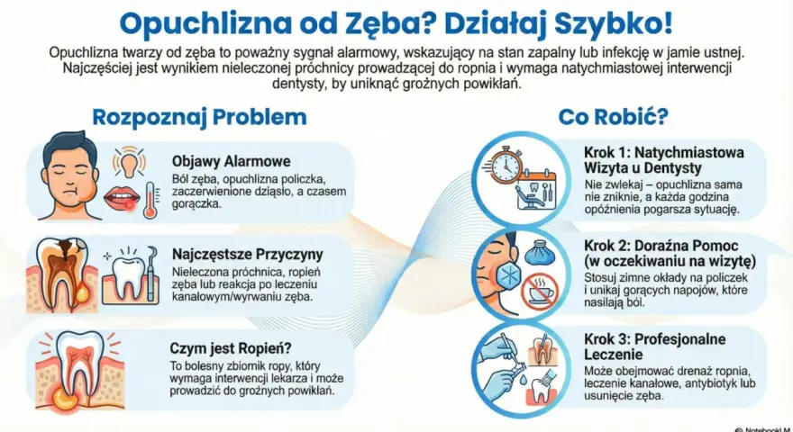 Opuchlizna od zęba to sygnał infekcji. Objawy: ból, obrzęk policzka, gorączka. Przyczyny: próchnica, ropień. Działaj szybko!