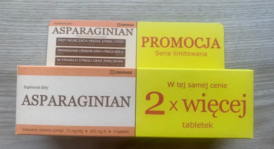 Asparginian na co? Na skurcze mięśni, ciśnienie krwi i serce. Promocja: 2x więcej tabletek w tej samej cenie.