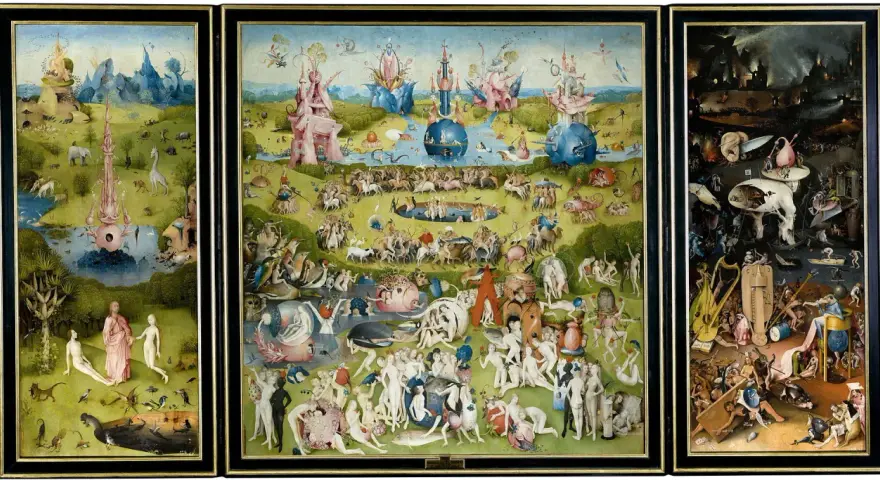 Obrazy znanych malarzy łatwe do namalowania? Hieronymus Bosch w "Ogrodzie rozkoszy ziemskich" tworzy surrealistyczny świat pełen ludzi, zwierząt i fantastycznych stworzeń.