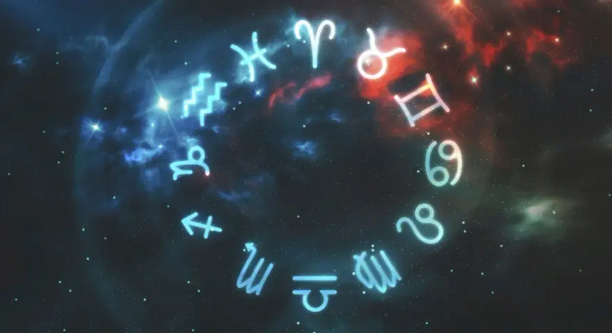 Zodiakalny krąg z symbolami, od Barana do Ryb. Panna od 23 sierpnia do 22 września.