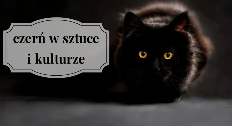 Czarny kot o żółtych oczach, na tle napis "czern w sztuce i kulturze". Czy czarny jest kolorem?