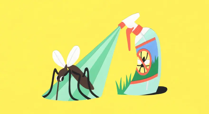 Un mosquito es rociado con insecticida. Aprende cómo fumigar mosquitos de forma efectiva.