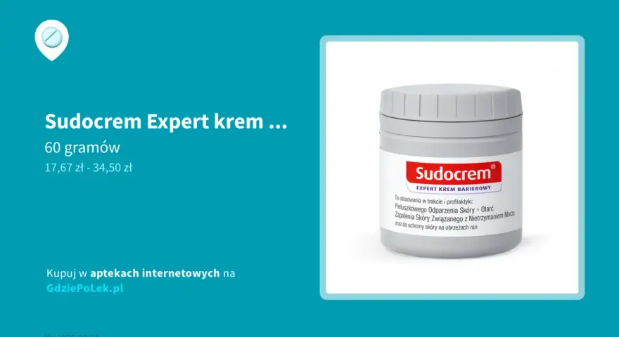 Sudocrem Expert krem barierowy, 60g. Czy sudocrem jest dobry na rany? Tak, chroni skórę przed podrażnieniami i odparzeniami.
