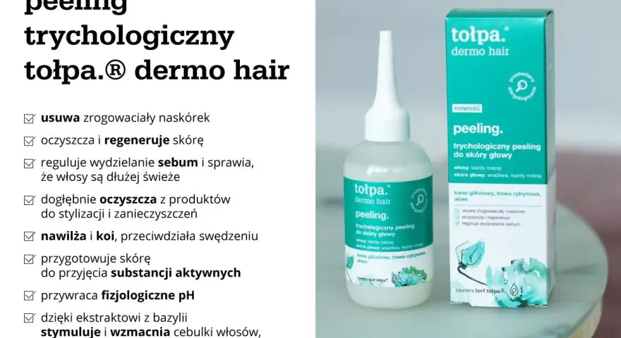 Peeling trychologiczny Tołpa dermo hair do skóry głowy przetłuszczającej się. Oczyszcza, regeneruje i reguluje sebum, zapewniając dłużej świeże włosy.