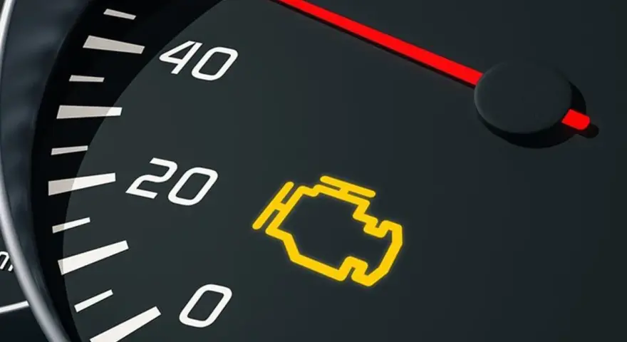 Spia motore accesa sul cruscotto. L'indicatore di avaria motore, gestito dall'ecu automotive, segnala un problema.