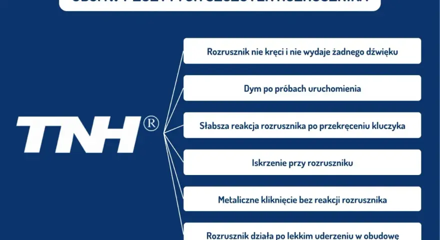 Objawy zużytego rozrusznika samochodowego: brak reakcji, dym, iskry, kliknięcia. TNH.