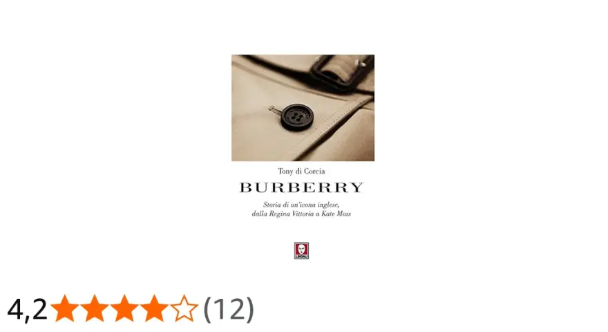 La copertina del libro "Burberry: Storia di un'icona inglese" di Tony di Corcia, con dettaglio di un trench coat.