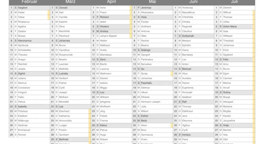 Kalender 2026-2027 mit Monaten und Namen, Schulferien Niedersachsen.
