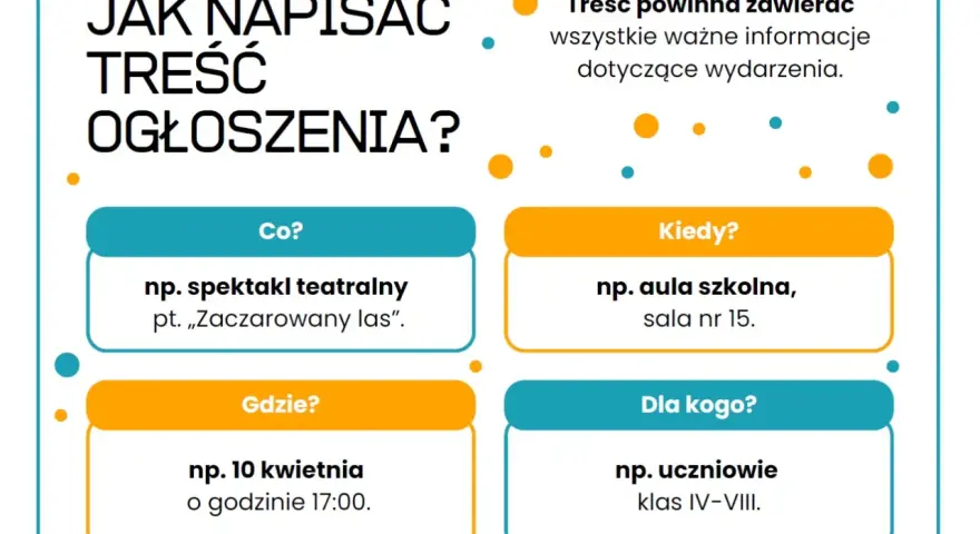 Jak napisać ogłoszenie? Podpowiadamy, co powinno zawierać: co, gdzie, kiedy i dla kogo.