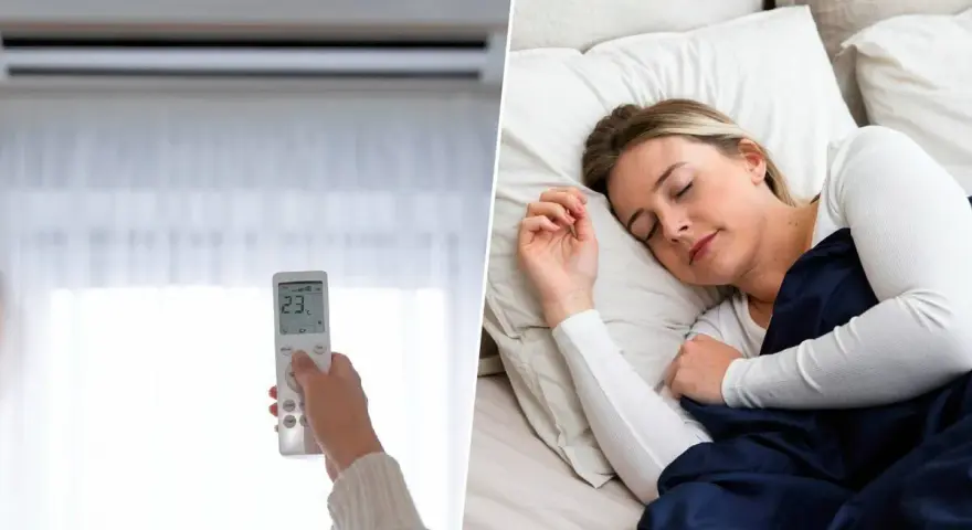 Mujer durmiendo plácidamente con aire acondicionado a 23 grados.