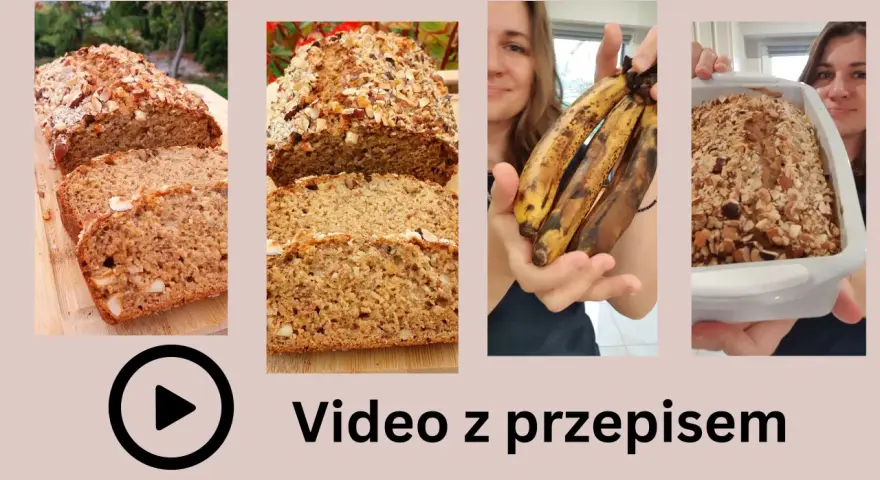 Chlebek bananowy kwestia smaku. Pokrojony bochenek z orzechami i banany do przepisu.