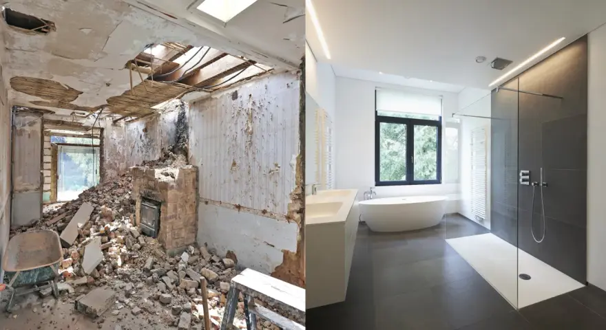 Avant/après d'une salle de bain : démolition complète et rénovation moderne. Le prix de cette transformation est impressionnant.