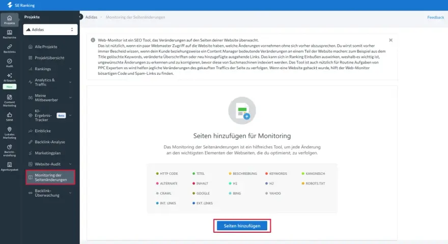 Monitoring der Seitenänderungen: Verfolgen Sie Änderungen an Titeln, Inhalten und mehr, um Ihren **Pagerank update** zu sichern.