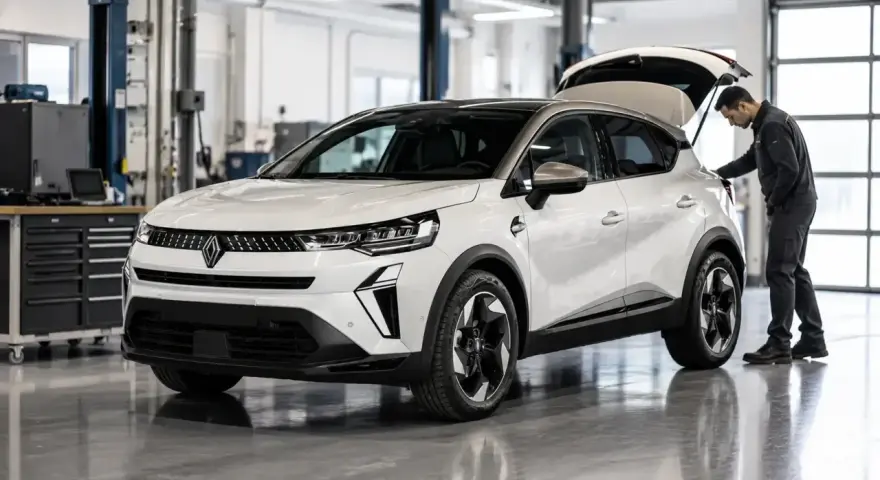 Un tecnico effettua la revisione impianto gpl su un'auto bianca in officina.