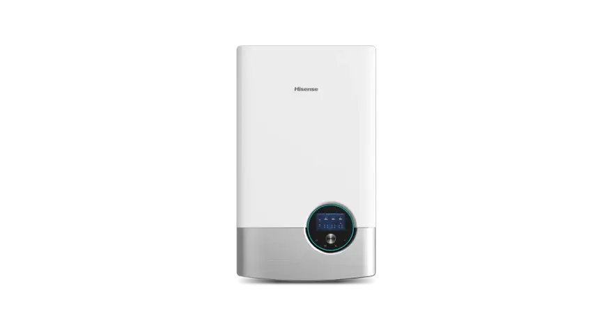 Nowoczesna pompa ciepła 16kW Hisense z cyfrowym panelem sterowania.