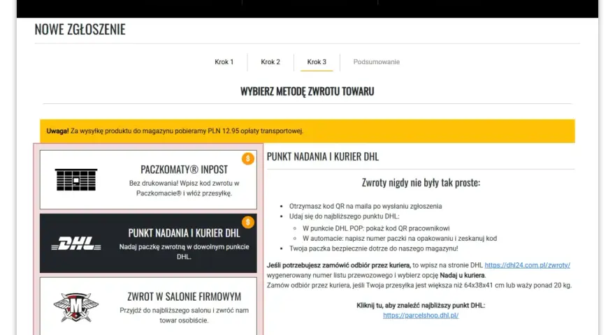 Strefa zwrotów i reklamacji. Wybierz metodę zwrotu towaru: Paczkomaty InPost, punkt nadania i kurier DHL, zwrot w salonie firmowym. Militaria zwroty.