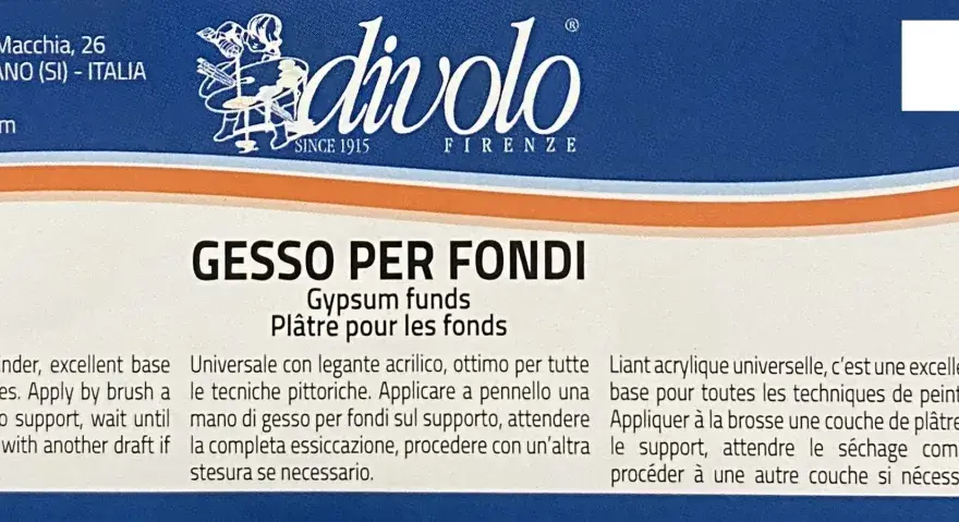 Impasto di gesso e vinavil per fondi, ideale per ogni tecnica pittorica. Si applica a pennello, attende l'asciugatura e si procede con altre stesure se necessario.