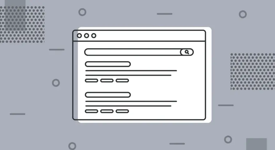 Webseiten-Layout mit Suchleiste und Ergebnissen. Optimale meta beschreibung für Ihre Website.