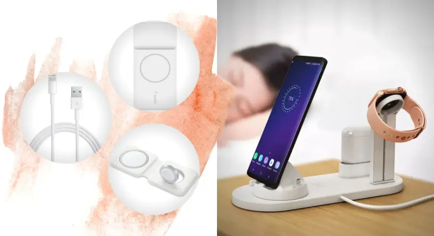 Ladda din iPhone med iPhone-laddare och trådlös laddningsstation för flera enheter.