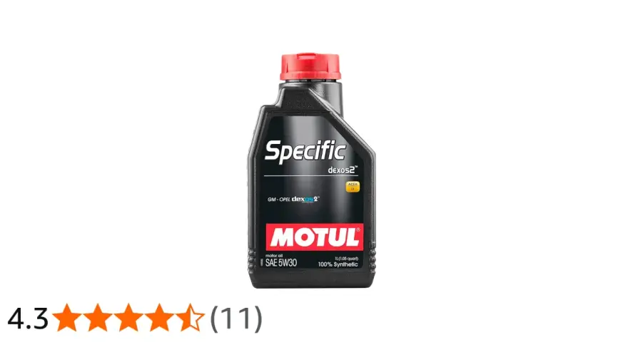 Czarna butelka oleju silnikowego Motul Specific dexos2 5W30 z czerwonym korkiem.