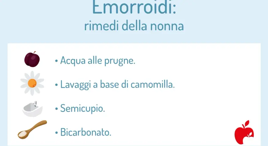 Emorroidi: rimedi della nonna con acqua alle prugne, camomilla, semicupio e bicarbonato.