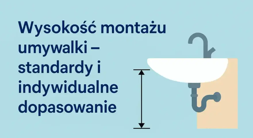Wysokość montażu umywalki: standardy i indywidualne dopasowanie. Ilustracja pokazuje umywalkę z zaznaczoną miarą wysokości.