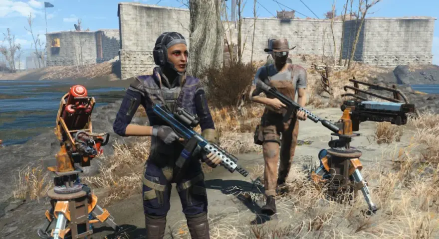 Dwie postacie w postapokaliptycznym świecie, gotowe do walki. Czy to zapowiedź **fallout 5**?