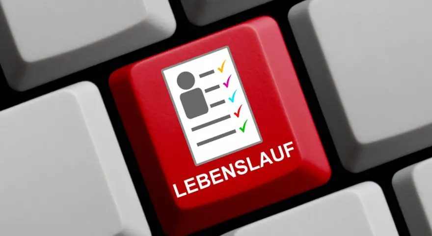 Rote Taste mit einem Symbol für einen schulischen Lebenslauf und dem Text "LEBENSLAUF".