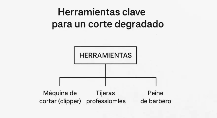 Herramientas para cortes degradados modernos en niños: máquina, tijeras y peine.