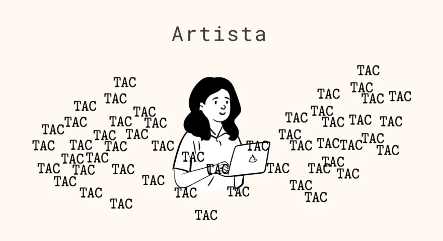 Artista creando un guion literario. El sonido de la máquina de escribir, "TAC", rodea a la creadora mientras trabaja en su portátil.