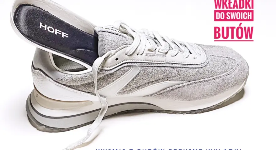 Szare buty sportowe z wyjętą wkładką HOFF. Idealne, gdy szukasz odpowiedzi na pytanie: jakie buty na ostrogi piętowe?