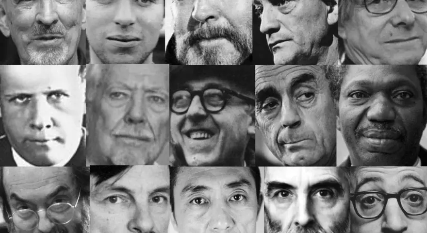 Volti di registi iconici, un omaggio al cinema d'autore italiano e internazionale.