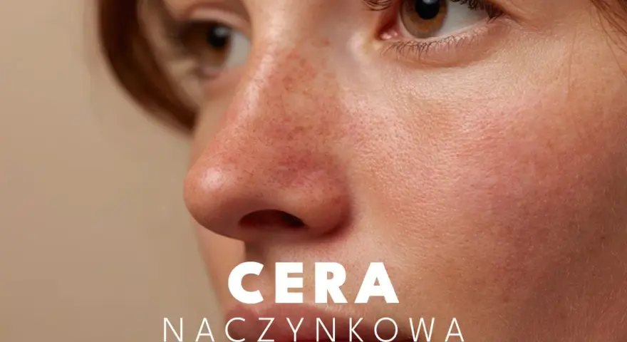 Zbliżenie na twarz z widocznymi naczynkami i piegami.