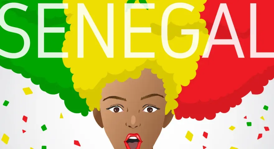 Wesoła twarz z afro w kolorach flagi Senegalu.