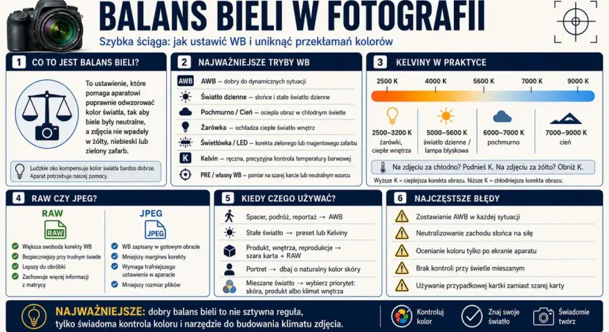 Światło dzienne ma ok. 5000-5600 K. Dowiedz się, jak ustawić balans bieli, by uniknąć przekłamań kolorów.