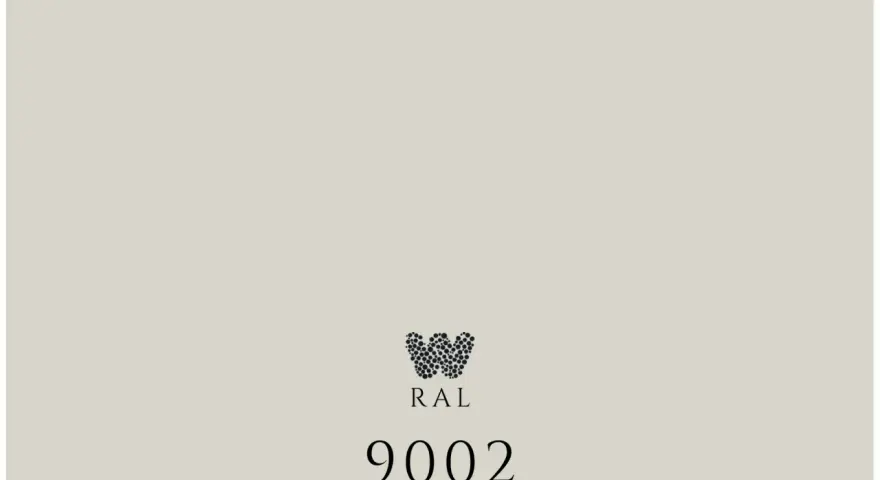 Jasnoszary odcień RAL9002 z logo i numerem 9002.
