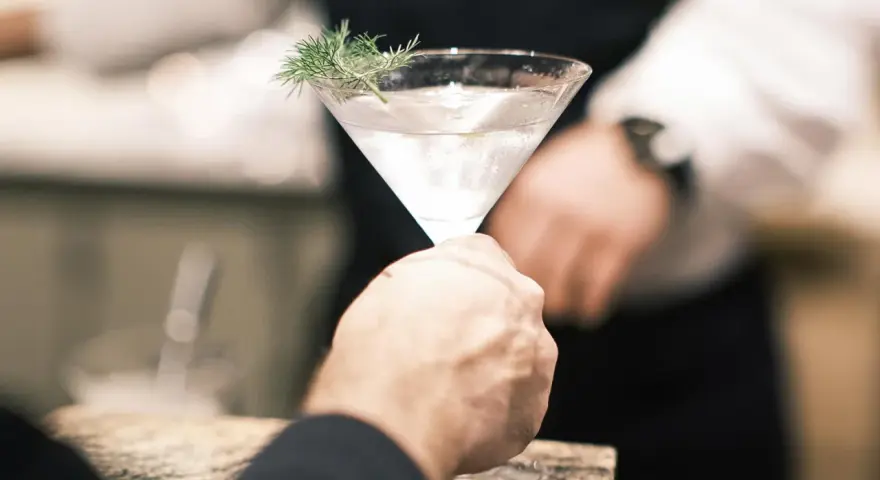 Przepis na drink London Calling: czysty martini z gałązką kopru.