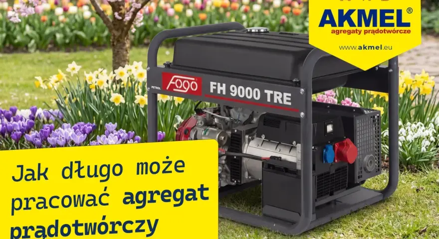 Agregat prądotwórczy Fogo FH 9000 TRE w otoczeniu wiosennych kwiatów. Dowiedz się, jak długo może pracować agregat prądotwórczy.