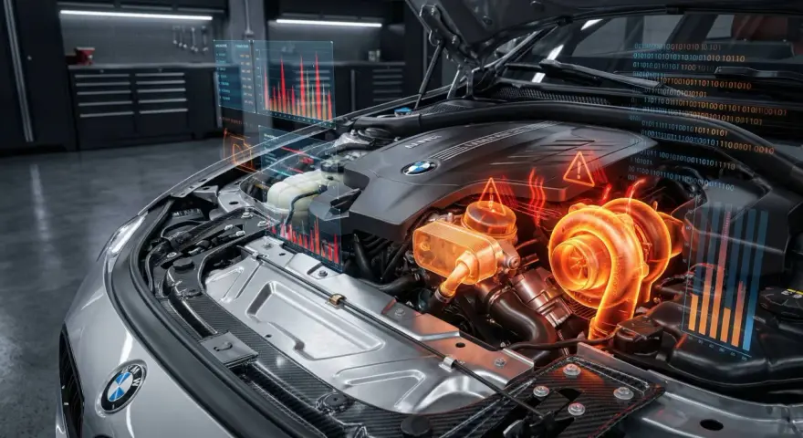 Silnik a6cf BMW z wizualizacją danych i wykresami.