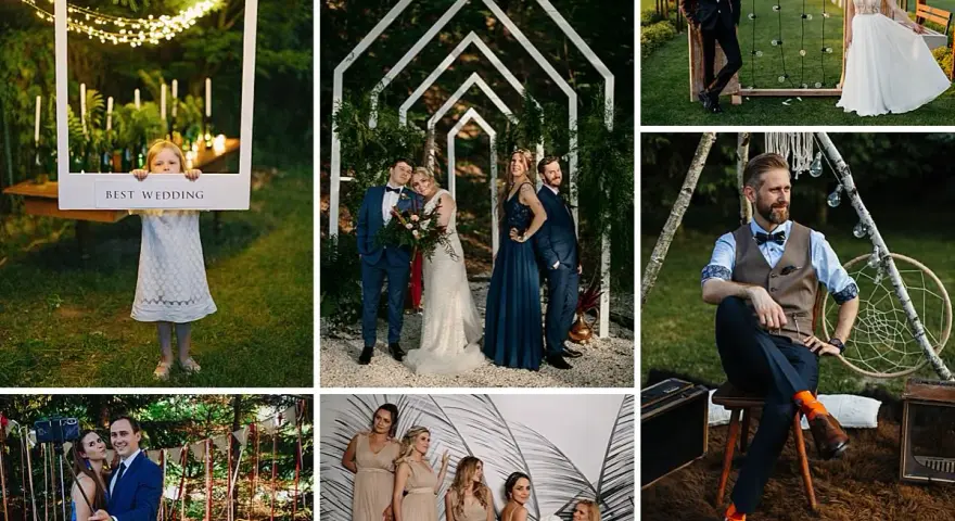 Urocza dziewczynka z napisem "BEST WEDDING" i inne niestandardowe atrakcje weselne: para młoda, druhna, goście i dekoracje.
