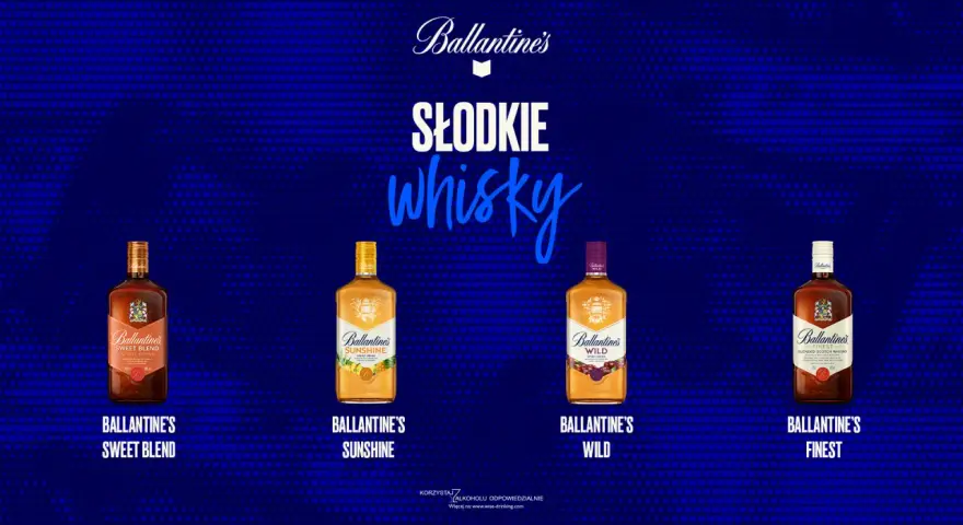 Ballantine's oferuje słodkie whisky: Sweet Blend, Sunshine, Wild i Finest. Odkryj różnorodność smaków!