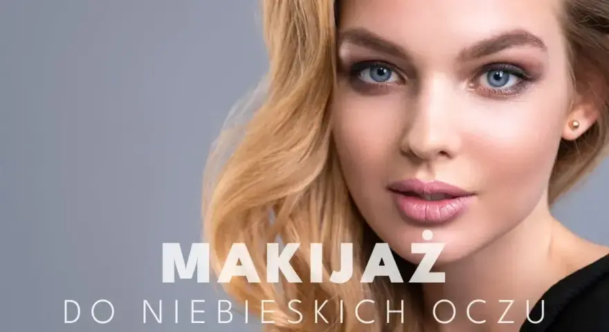 Delikatny makijaż oczu niebieskich podkreśla ich głębię. Blond włosy i subtelne usta dopełniają całość.