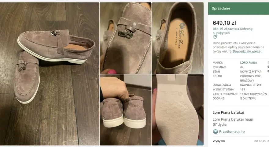Eleganckie, pudrowo-różowe zamszowe buty Loro Piana, rozmiar 37, z ozdobnym metalowym elementem. Idealne na lato.