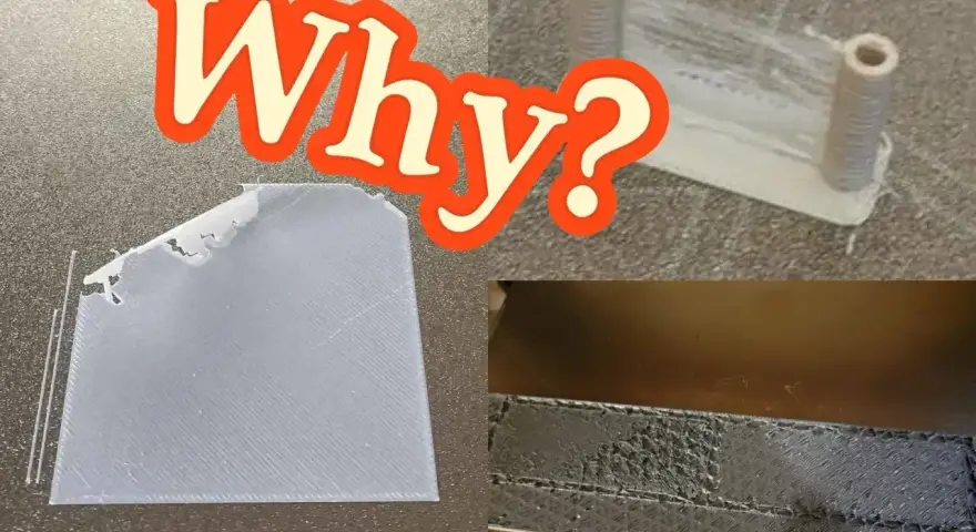 Problemy z drukiem 3D: dlaczego PETG vs PLA sprawia kłopoty? Widoczne nieudane wydruki i nitkowanie.
