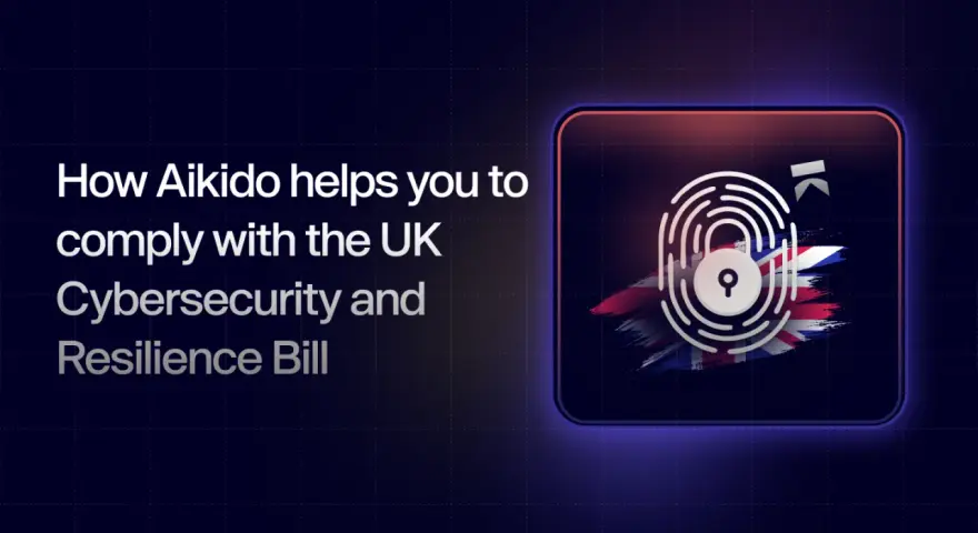 Aikido helps with UK cybersecurity compliance. A fingerprint lock over the Union Jack symbolizes secure digital sled cyber security.
