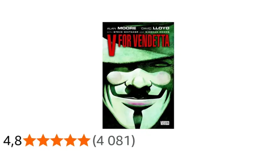 Okładka komiksu V jak Vendetta z charakterystyczną maską Guya Fawkesa.